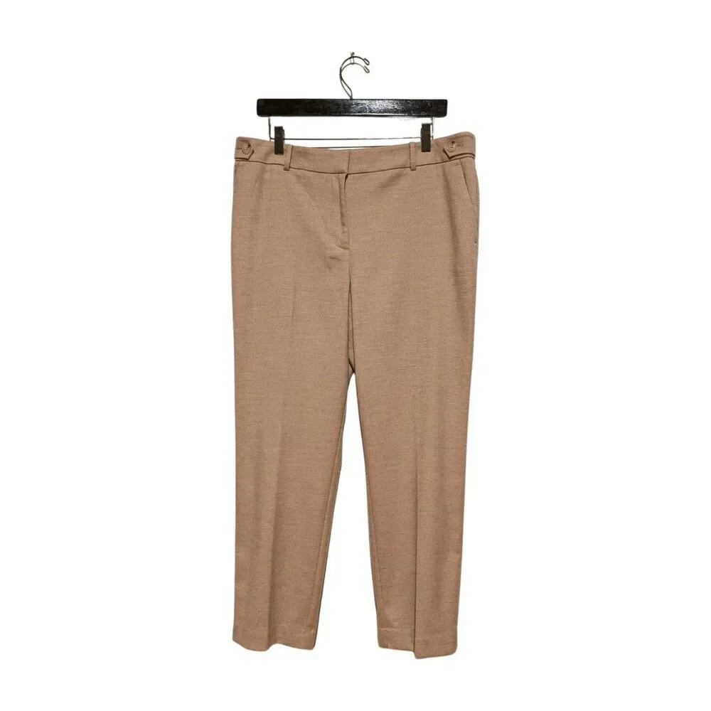 LOFT Brushed Flannel Pants Tan Tab Waist Back Elastic L Stretch